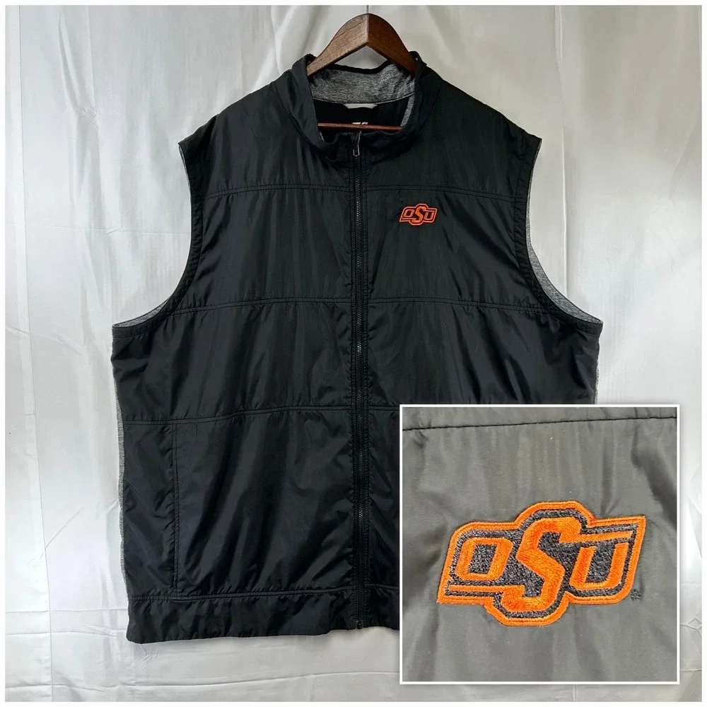 Oklahoma State Cowboys Cutter & Buck Vest Mens 4XB Black Gray CB DryTec Full Zip